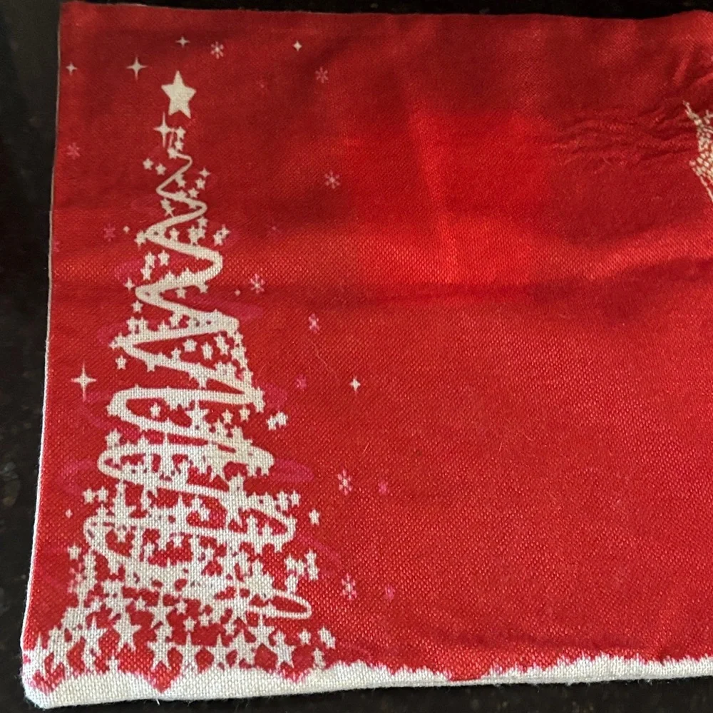 Red Christmas Pillow Cover with Reindeer Design